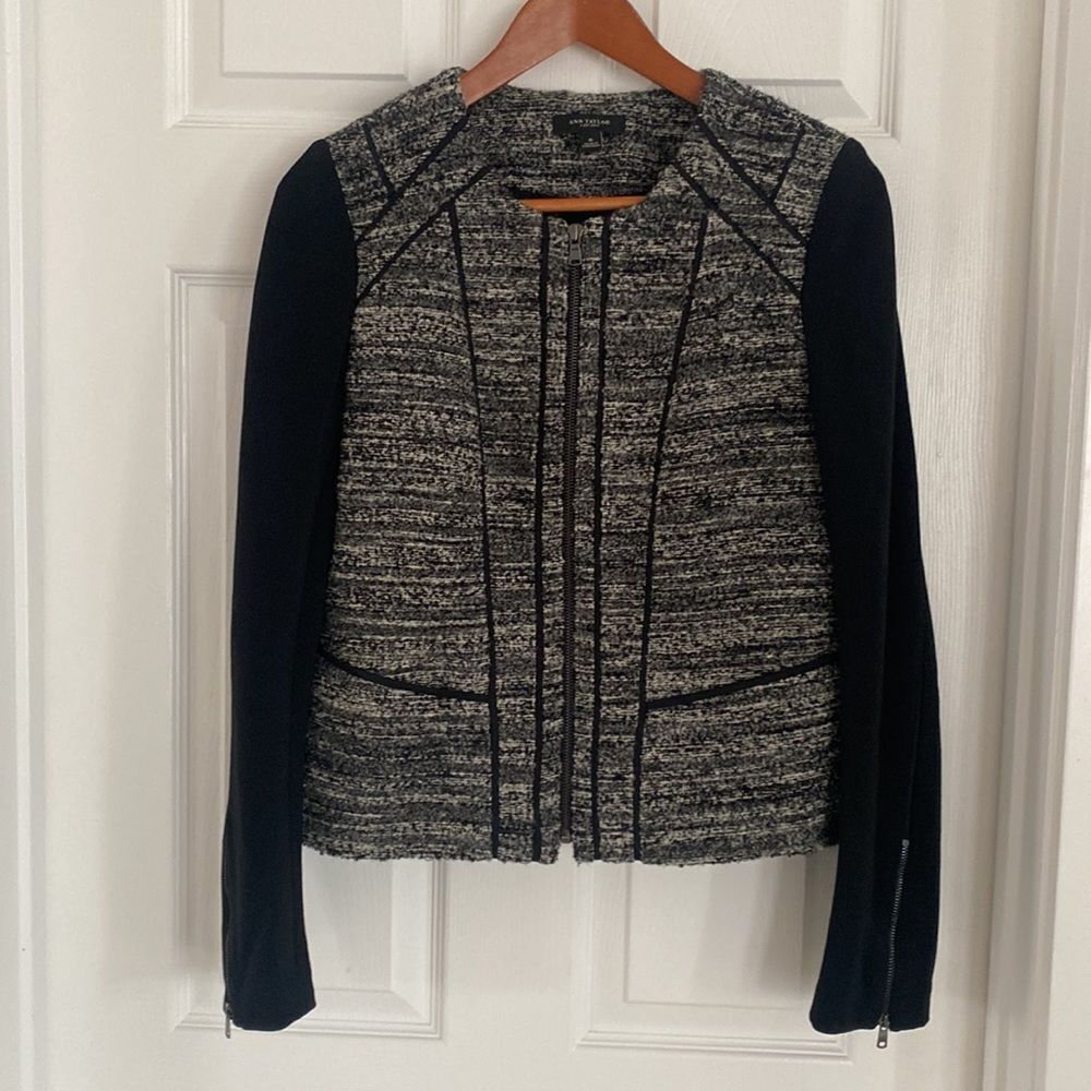 Ann Taylor Chic Black/Gray Wool Blend Tweed Jacket Blazer Career Women’s Size 6 - Picture 13 of 14